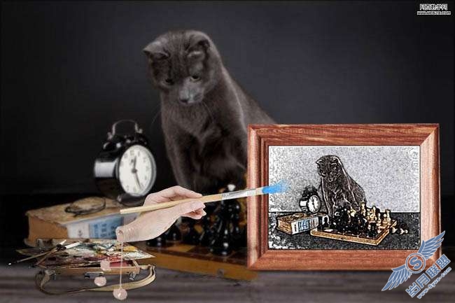 Photoshop合成素描小猫的现场图片【图】_