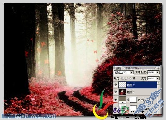 Photoshop打造暗红森林梦幻风景效果