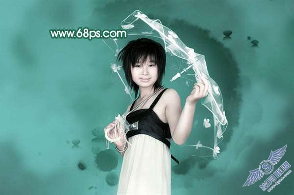 Photoshop照片处理:制作淡水墨背景照片【图】_