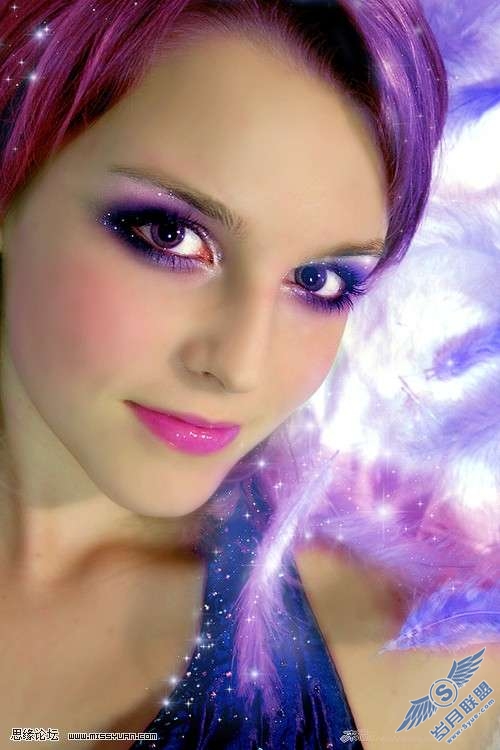photoshop美容教程:打造美女紫色魔幻亮丽彩妆【图】_