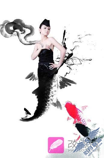Photoshop合成水墨风格的美人鱼教程【图】_