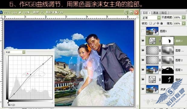 Photoshop曲线修复暗灰的外景婚片
