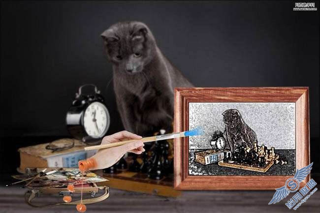 Photoshop合成素描小猫的现场图片【图】_