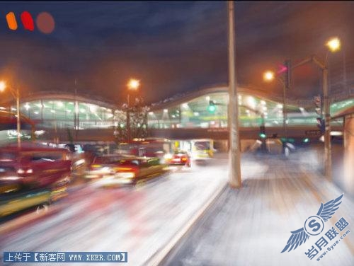 Photoshop结合友基数位板手绘白雪夜街景_天极设计在线整理