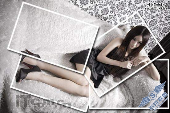 Photoshop变换选区拼接长发性感美女照片