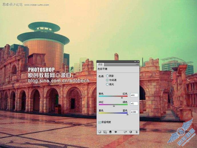 photoshop调色:古老色调商业街