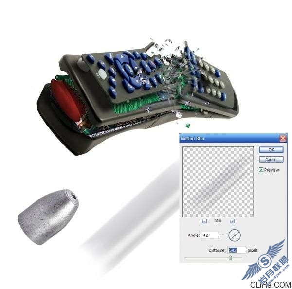 Photoshop制作子弹击穿遥控器特效(终结篇)