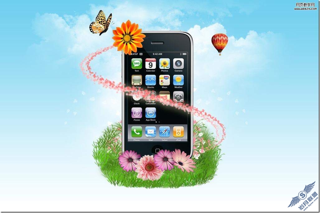 Photoshop合成:制作炫酷的苹果<a href=http://www.syue.com/Digital/Mobile/ target=_blank class=infotextkey>手机</a>天空之城