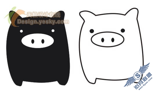 用CorelDraw绘可爱黑白猪图案(图二)