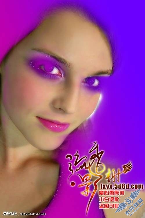 photoshop美容教程:打造美女紫色魔幻亮丽彩妆【图】_