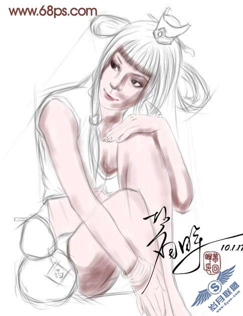 Photoshop鼠绘教程:设计制作瀑布下的古典美女【图】_