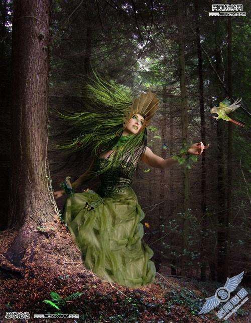 Photoshop合成教程:制作幽暗森林里的绿色魔女【图】_