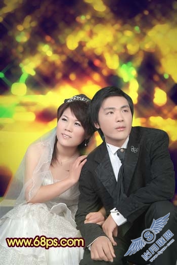 Photoshop打造华丽的金色婚片