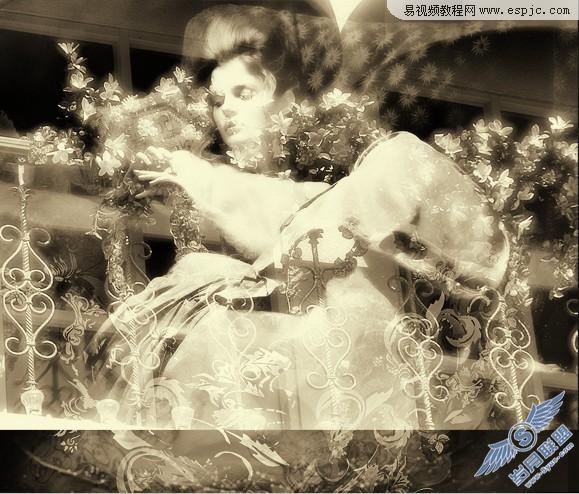 photoshop多图合成柔美的古典美女效果