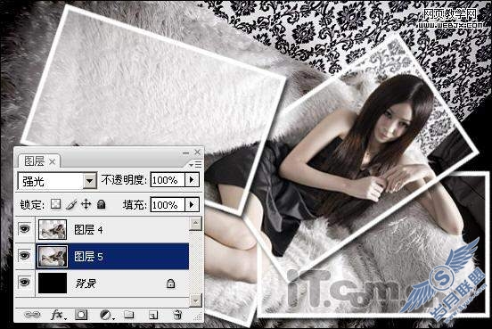 Photoshop变换选区拼接长发性感美女照片