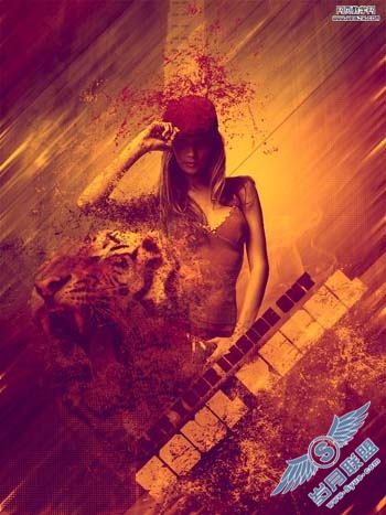 Photoshop合成美女与兽中之王插画