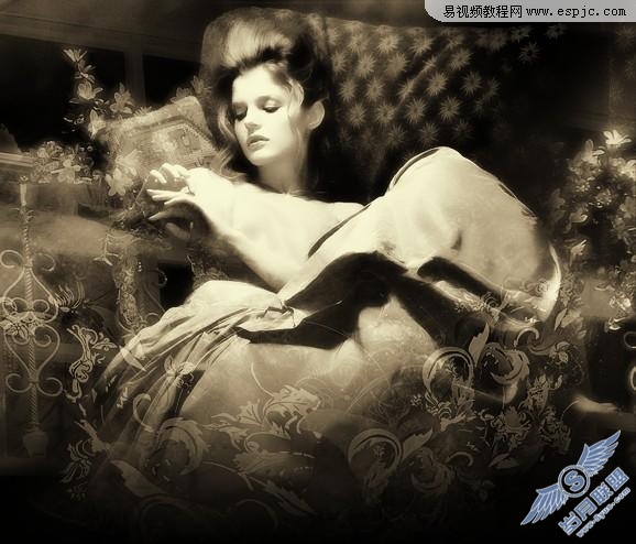 photoshop多图合成柔美的古典美女效果