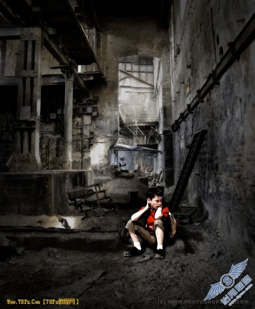 Photoshop合成教程:废墟中的小男孩