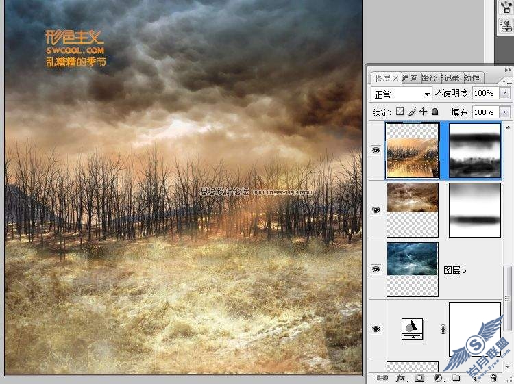 photoshop合成外星球飞碟袭击森林的创意