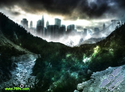Photoshop合成教程:黑暗迷雾山城