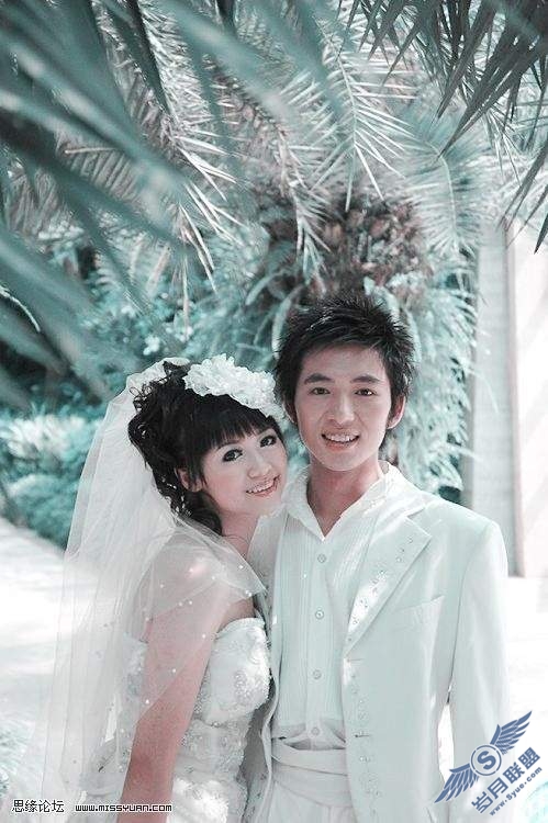 PhotoShop调色:清新紫色婚纱照