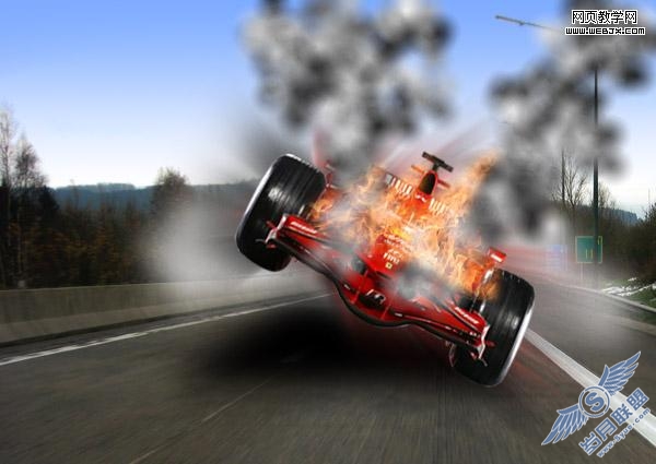 Photoshop照片合成教程:着火的疯狂F1赛车