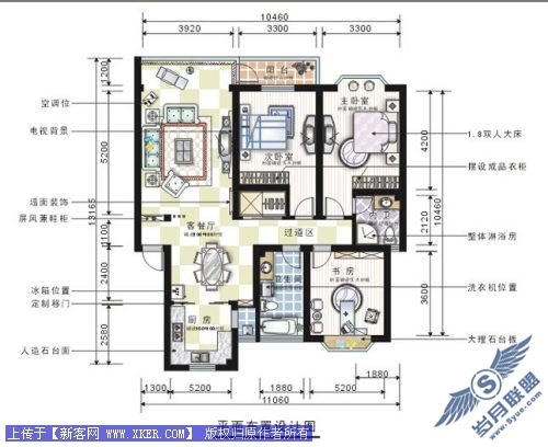Coreldraw绘制彩色装修平面图_天极设计在线整理