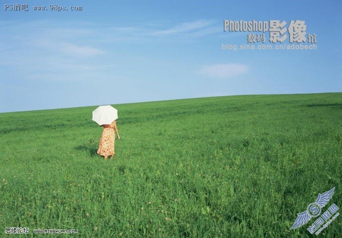 photoshop调色之唯美的水中蓝天绿地