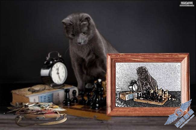 Photoshop合成素描小猫的现场图片【图】_