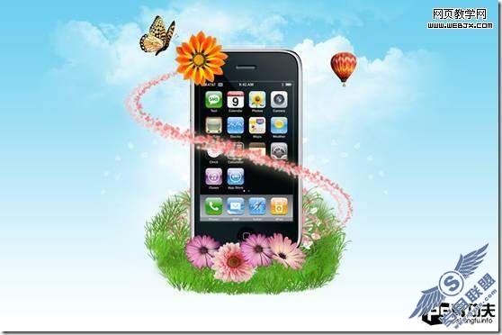 Photoshop合成:制作炫酷的苹果<a href=http://www.syue.com/Digital/Mobile/ target=_blank class=infotextkey>手机</a>天空之城