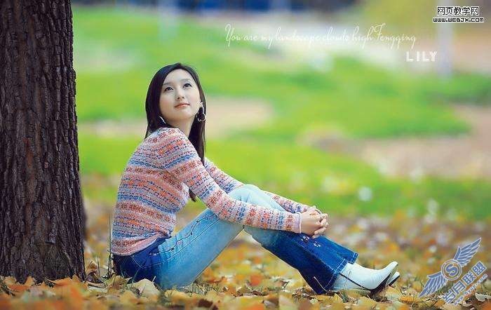Photoshop照片处理:调色出黄绿色外景人物照片【图】_