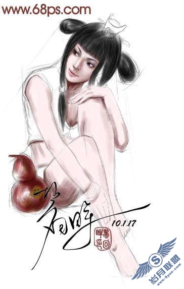 Photoshop鼠绘教程:设计制作瀑布下的古典美女【图】_