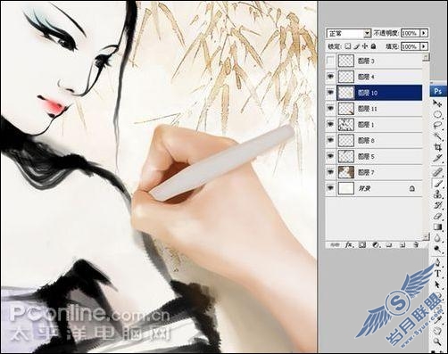 AdobePhotoshopCS3打造水墨风格美女(3)