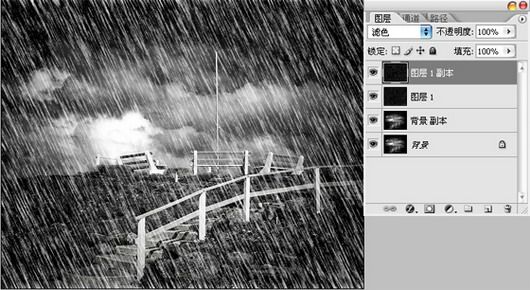 Photoshop滤镜为照片添加下雨效果