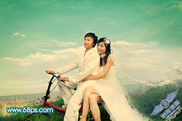 Photoshop调出外景婚片温馨的暖色调