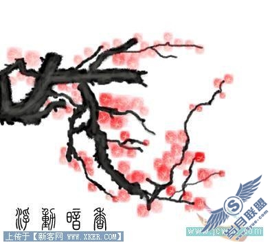 Photoshop手绘教程:绘制水墨梅花入卷轴效果
