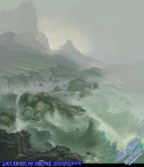 Painter手绘夜色中的海浪_天极设计在线整理