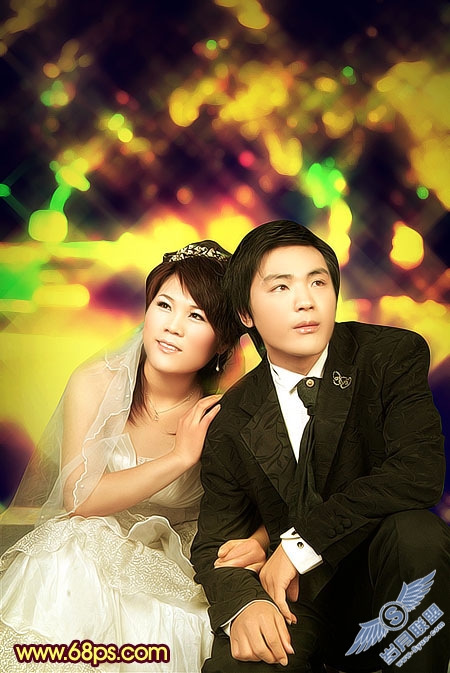 Photoshop打造华丽的金色婚片