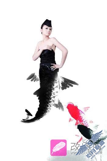 Photoshop合成水墨风格的美人鱼教程【图】_
