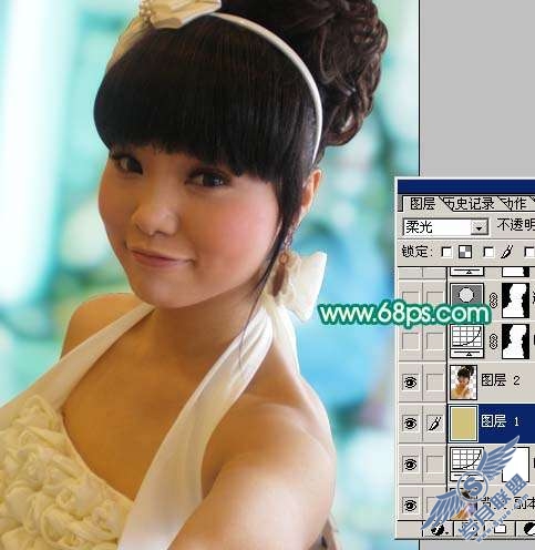 Photoshop照片处理:调出粉嫩的淡青色MM照片_