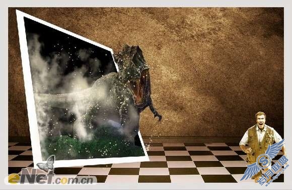 Photoshop合成恐龙穿过相框<a href=http://www.syue.com/Hacker/Case/ target=_blank class=infotextkey>入侵</a>的效果