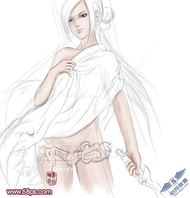 Photoshop鼠绘教程:制作古代穿红袍的女战士【图】_