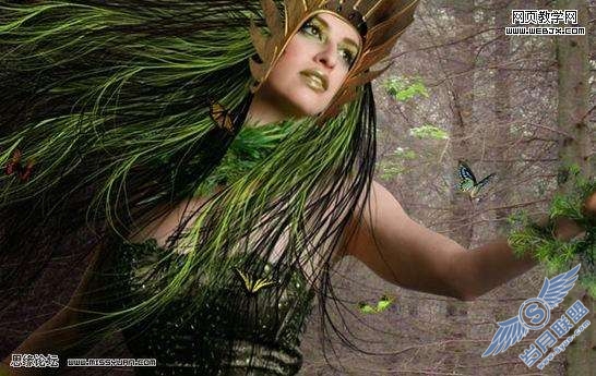 Photoshop合成教程:制作幽暗森林里的绿色魔女【图】_