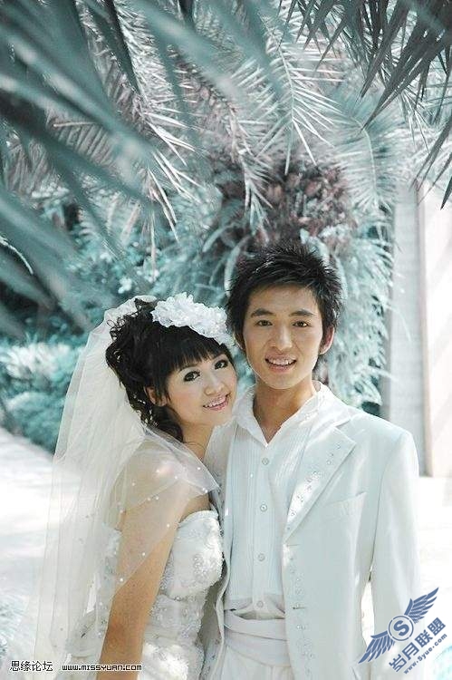 PhotoShop调色:清新紫色婚纱照
