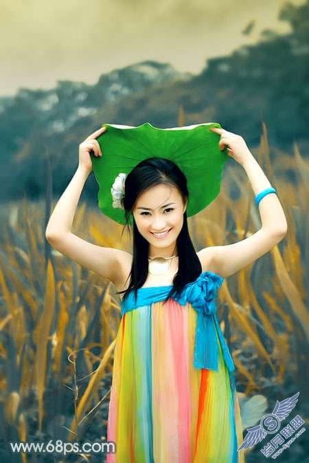Photoshop照片处理:调出古典暗黄色外景美女照片【图】_