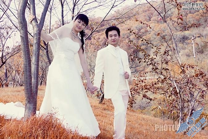 Photoshop调色:制作金秋色调婚纱照