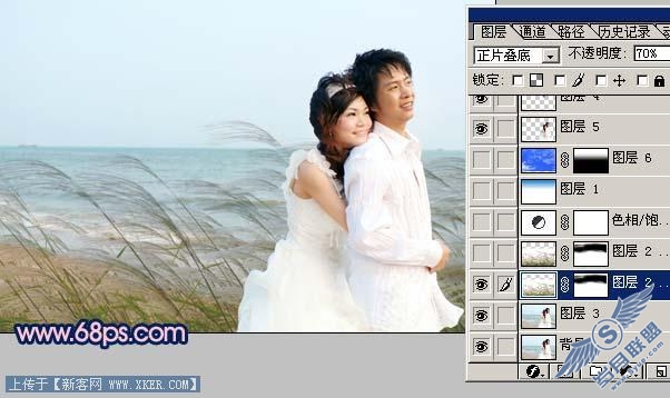 Photoshop打造浪漫的海景婚片