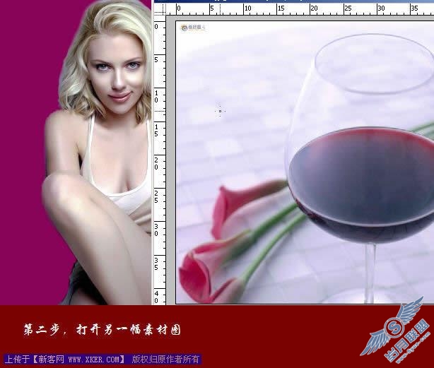Photoshop图片合成教程：把美女放到红酒杯里
