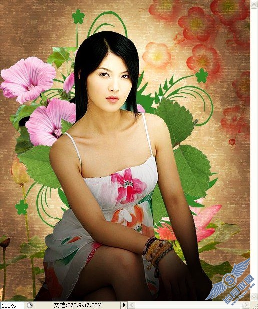 Photoshop用素材组合古典美女照片