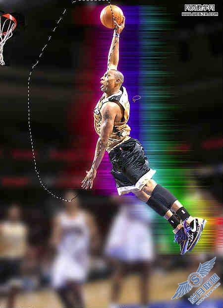 Photoshop照片处理:制作有炫彩闪烁光线的扣篮动作